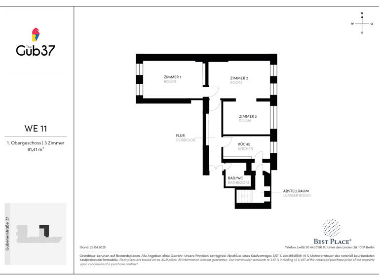 Wohnung zum Kauf 350.248 € 3 Zimmer 81,4 m²<br/>Wohnfläche 1.<br/>Geschoss Gubener Straße 37 Friedrichshain Berlin 10243
