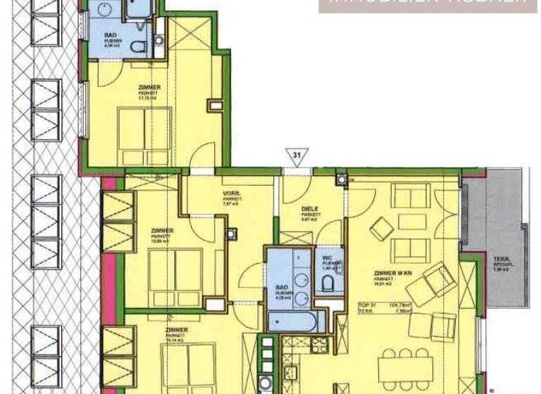 Wohnung zur Miete 2.214 € 4 Zimmer 105 m² 6. Geschoss Wien 1060