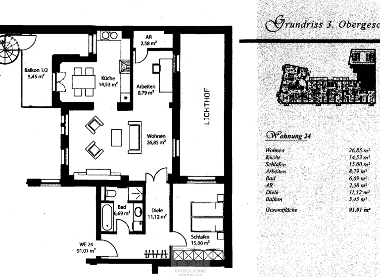 Wohnung zum Kauf 819.000 € 2,5 Zimmer 91 m² 3. Geschoss Bahnhofsviertel Frankfurt am Main 60329