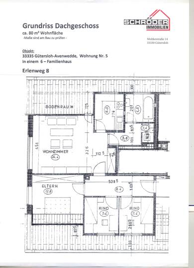 Wohnung zur Miete 540 € 4 Zimmer 76 m² Dachgeschoss frei ab sofort Erlenweg 8 Avenwedde Gütersloh 33335