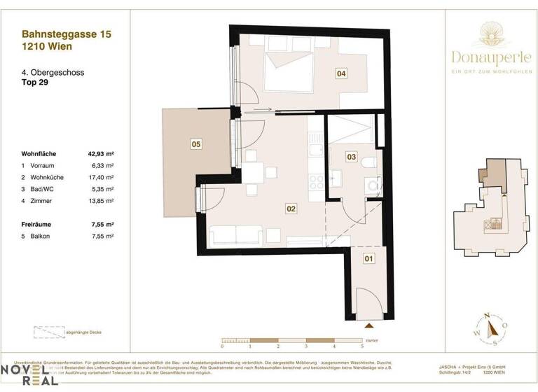 Wohnung zum Kauf - Erstbezug 339.000 € 2 Zimmer 42,9 m² 4. Geschoss Wien 1210