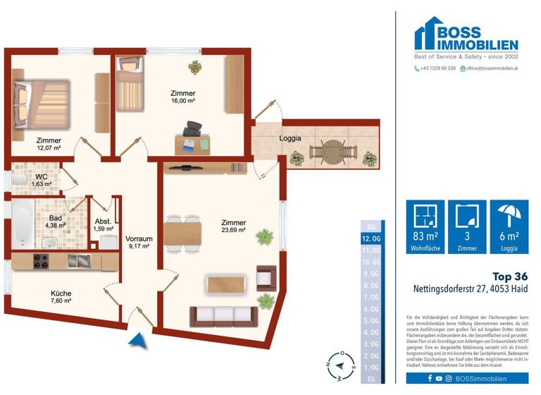 WG-Zimmer zur Miete 627 € 3 Zimmer 81,9 m² 12. Geschoss frei ab 01.06.2026 Nettingsdorfer Straße 27 Haid 4053