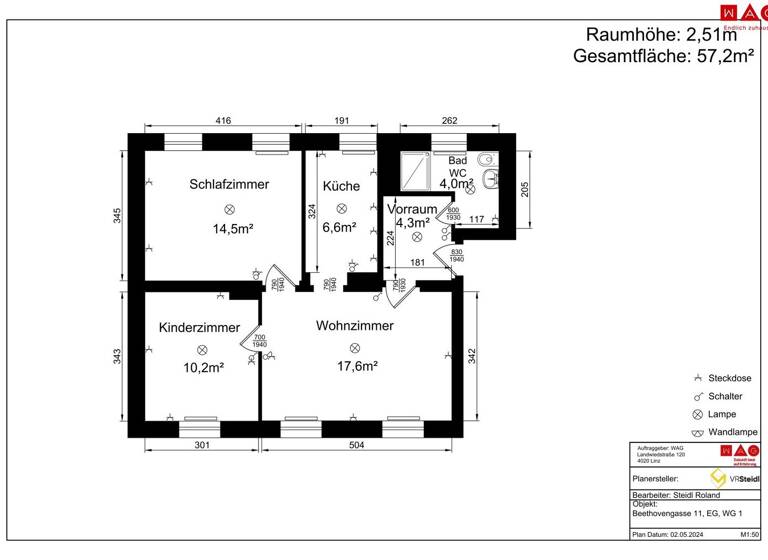Wohnung zur Miete 328 € 3 Zimmer 62,5 m² EG frei ab sofort Beethovengasse Hinterberg Steyr 4400