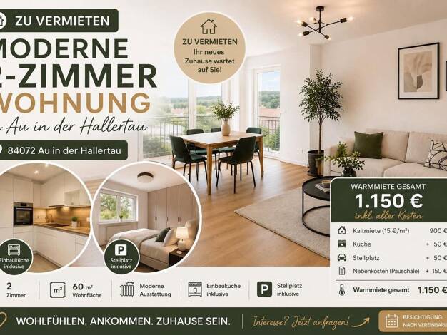 Wohnung zur Miete 900 € 2 Zimmer 60 m² 2. Geschoss frei ab 15.10.2026 Zarrerweg 23 Au Au in der Hallertau 84072