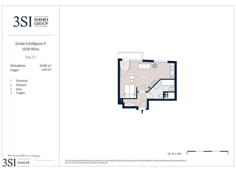 Studio zum Kauf - Erstbezug 319.000 € 1 Zimmer 29,4 m² 6. Geschoss Große Schiffgasse 9 Wien 1020