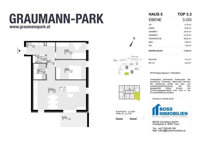 Wohnung zum Kauf - Erstbezug 438.500 € 3 Zimmer 71,9 m² 3. Geschoss Graumannpark 5 Traun 4050