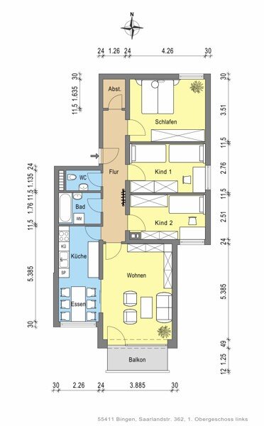 Wohnung zur Miete 715 € 5,5 Zimmer 87,8 m²<br/>Wohnfläche 1.<br/>Geschoss 05.04.2025<br/>Verfügbarkeit Saarlandstr. 362 Büdesheim Bingen 55411