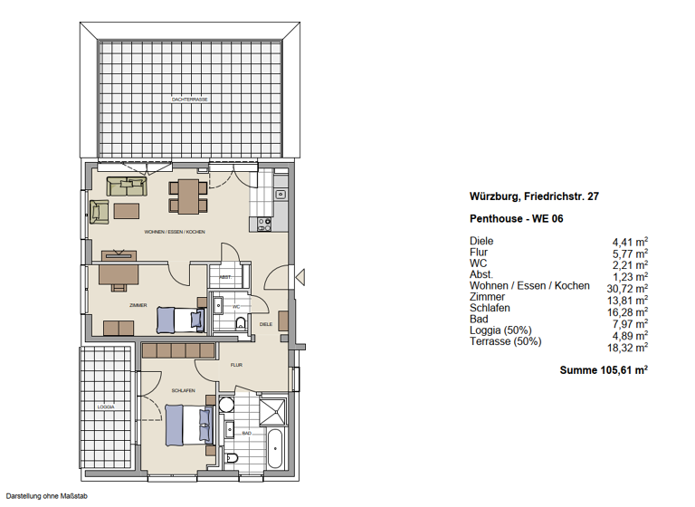 Wohnung zur Miete 1.700 € 3 Zimmer 105,6 m² 3. Geschoss frei ab sofort Friedrichstraße 27 Zellerau Würzburg 97082