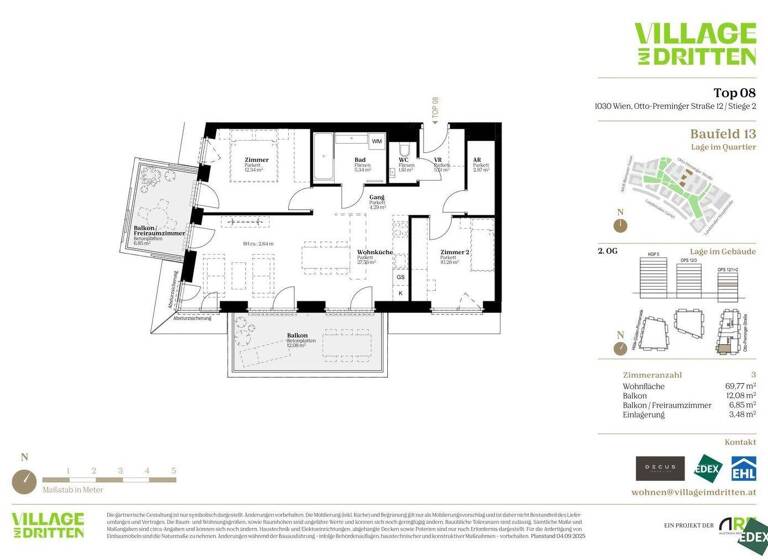 Terrassenwohnung zum Kauf - Erstbezug 532.000 € 3 Zimmer 69,8 m² 2. Geschoss Otto-Preminger-Straße Wien 1030