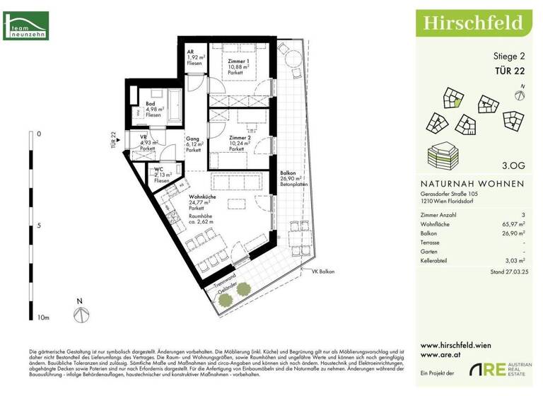 Wohnung zum Kauf - Erstbezug provisionsfrei 420.000 € 3 Zimmer 66 m² 3. Geschoss Gerasdorfer Straße 105 Wien 1210