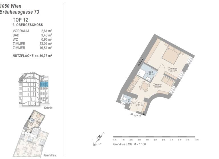 Wohnung zum Kauf 179.000 € 2 Zimmer 36,8 m² 3. Geschoss Bräuhausgasse 73 Wien 1050