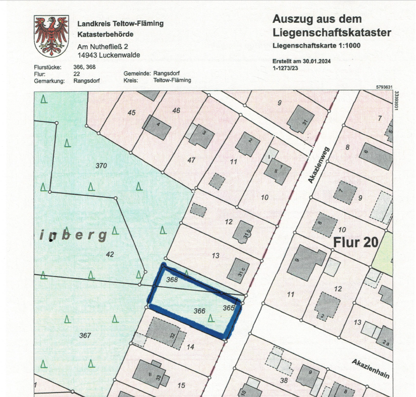 Grundstück zum Kauf provisionsfrei 322.000 € 947 m²<br/>Grundstück Akazienweg links neben 31c. Rangsdorf Rangsdorf 15834