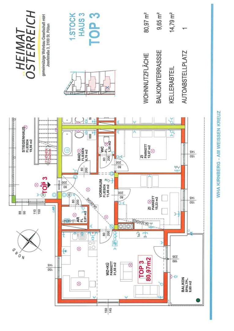 Wohnung zur Miete 696 € 3 Zimmer 81,2 m²<br/>Wohnfläche 1.<br/>Geschoss Am Weißen Kreuz, Krinberg Kirnberg an der Mank 3241