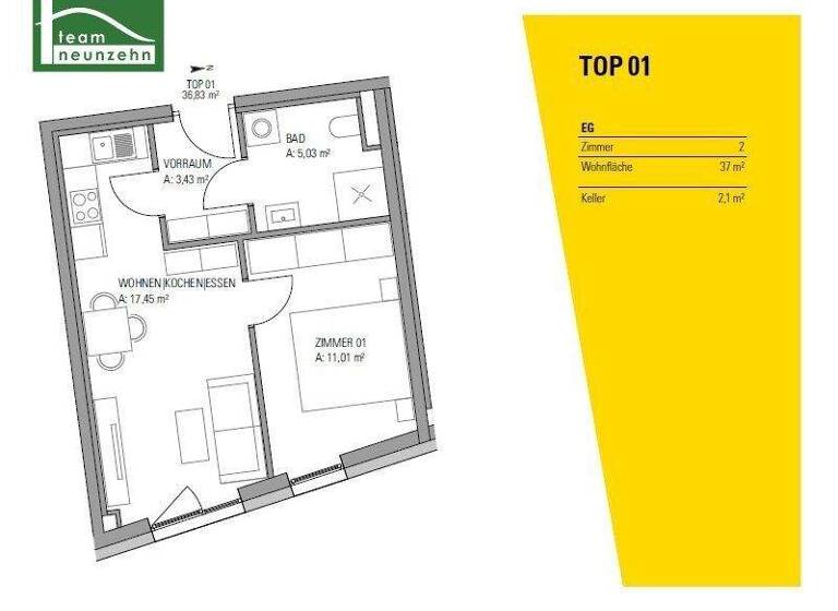 Wohnung zur Miete 400 € 2 Zimmer 36,9 m² EG frei ab 01.05.2026 Grenadiergasse 28 Gries Graz 8020