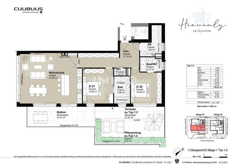 Wohnung zum Kauf - Erstbezug 3 Zimmer 116,6 m² Wien 1170