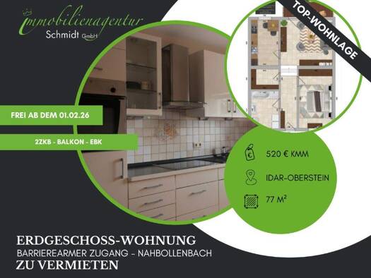 Wohnung zur Miete 520 € 2 Zimmer 77 m² 1. Geschoss Idar-Oberstein 55743