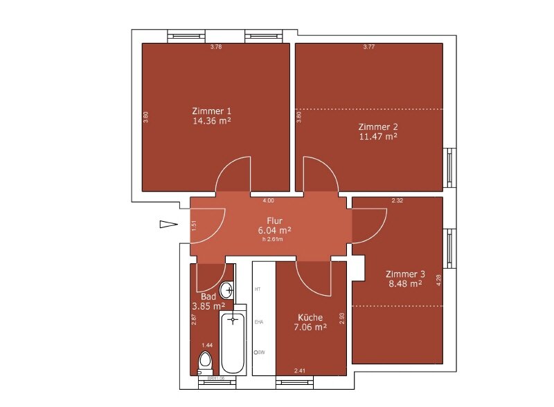 Wohnung zur Miete 614 € 3 Zimmer 53,5 m²<br/>Wohnfläche ab sofort<br/>Verfügbarkeit Herderstr. 25 Innenstadt 2 Minden 32427