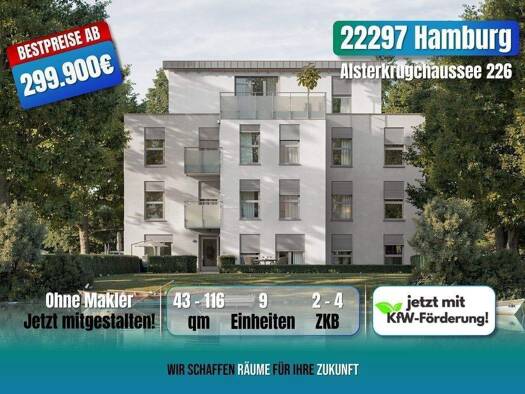 Penthouse zum Kauf - Erstbezug provisionsfrei als Kapitalanlage geeignet 899.900 € 4 Zimmer 116 m² Alsterkrugchaussee 226 Alsterdorf Hamburg 22297