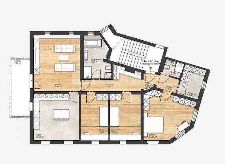 Wohnung zur Miete 1.100 € 4,5 Zimmer 130 m² 3. Geschoss Waldenburger Straße 17 Altendorf Chemnitz 09116