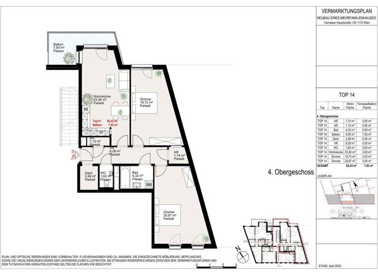 Wohnung zur Miete - Erstbezug 1.382 € 3 Zimmer 82,4 m² 4. Geschoss Wien 1170