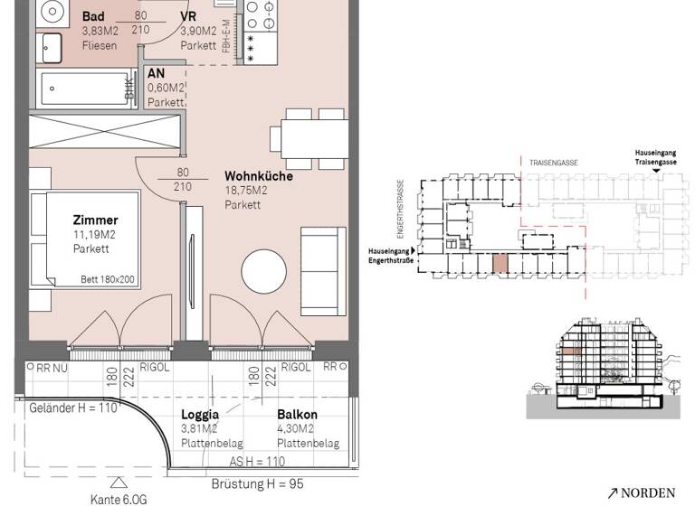 Wohnung zum Kauf - Erstbezug 313.100 € 2 Zimmer 39,7 m² 5. Geschoss frei ab 30.06.2028 Engerthstraße 111 Wien 1200