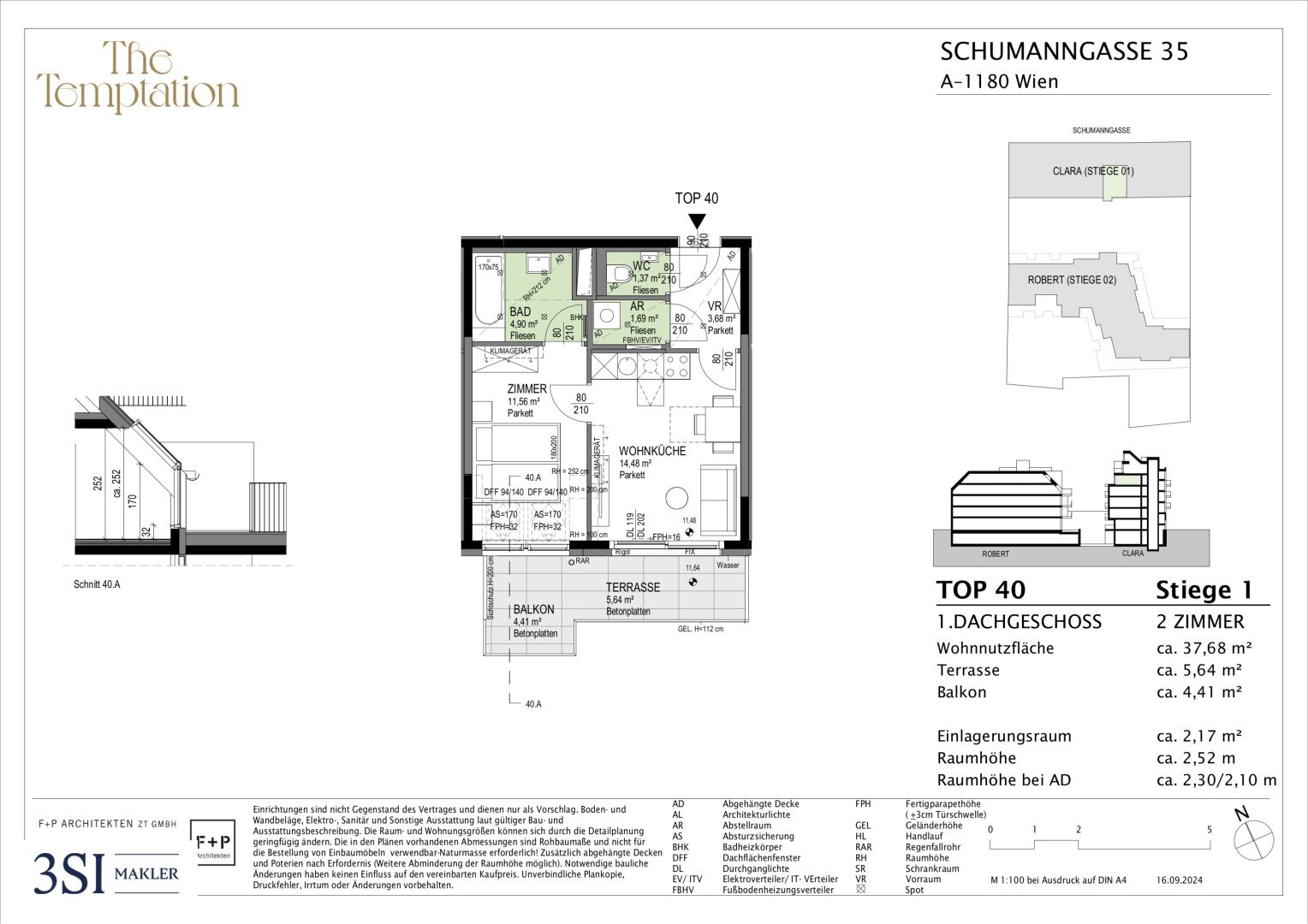 Wohnung zum Kauf 406.200 € 2 Zimmer 37,7 m²<br/>Wohnfläche 4.<br/>Geschoss Schumanngasse 35 Wien 1180