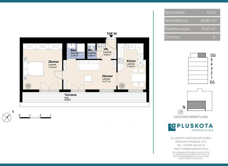 Wohnung zum Kauf 219.000 € 2 Zimmer 50,8 m² 6. Geschoss Wien 1200