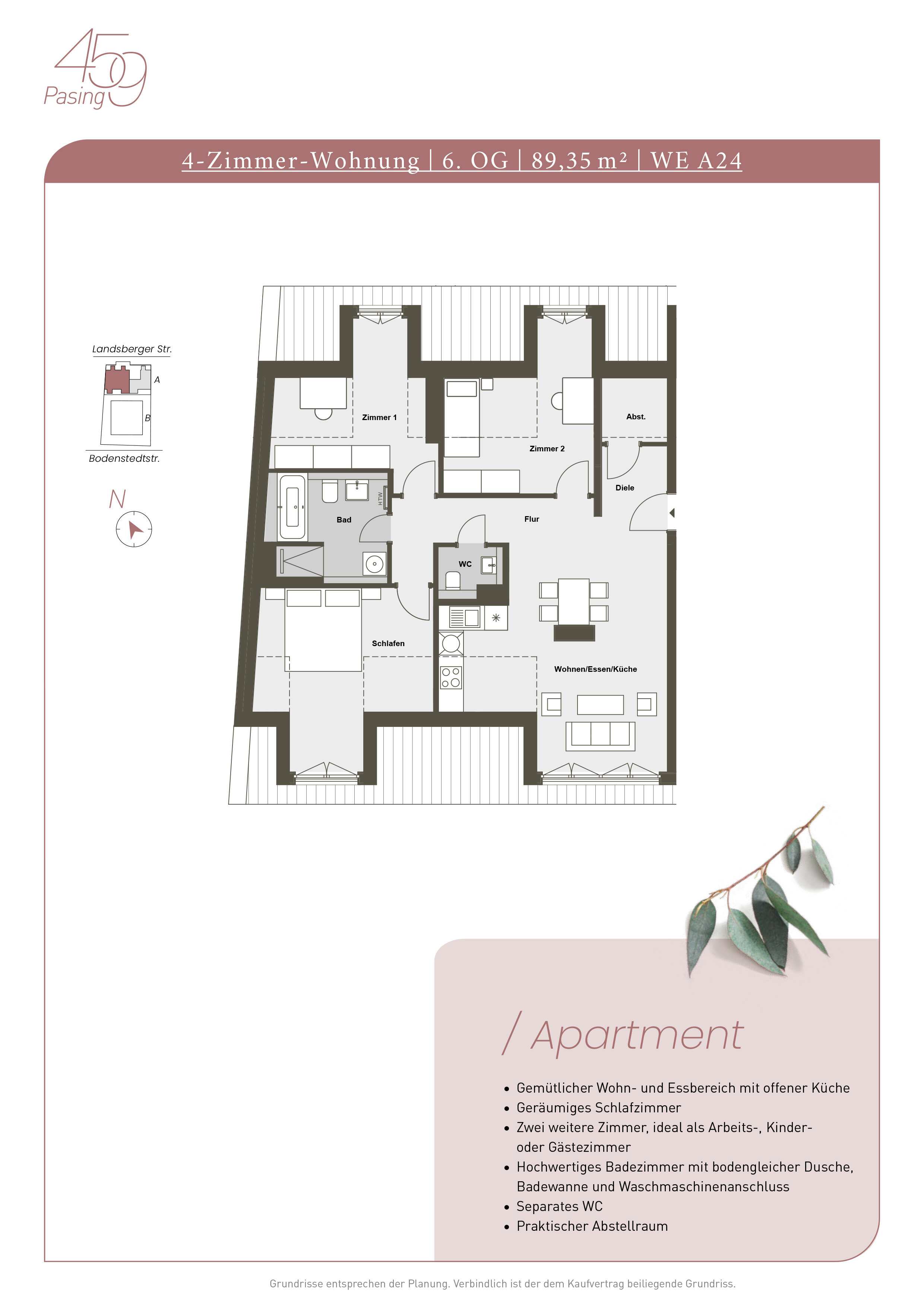 Wohnung zum Kauf provisionsfrei 849.000 € 4 Zimmer 89,4 m²<br/>Wohnfläche 6.<br/>Geschoss Bodenstedtstraße 19, 81241 München Pasing München 81241