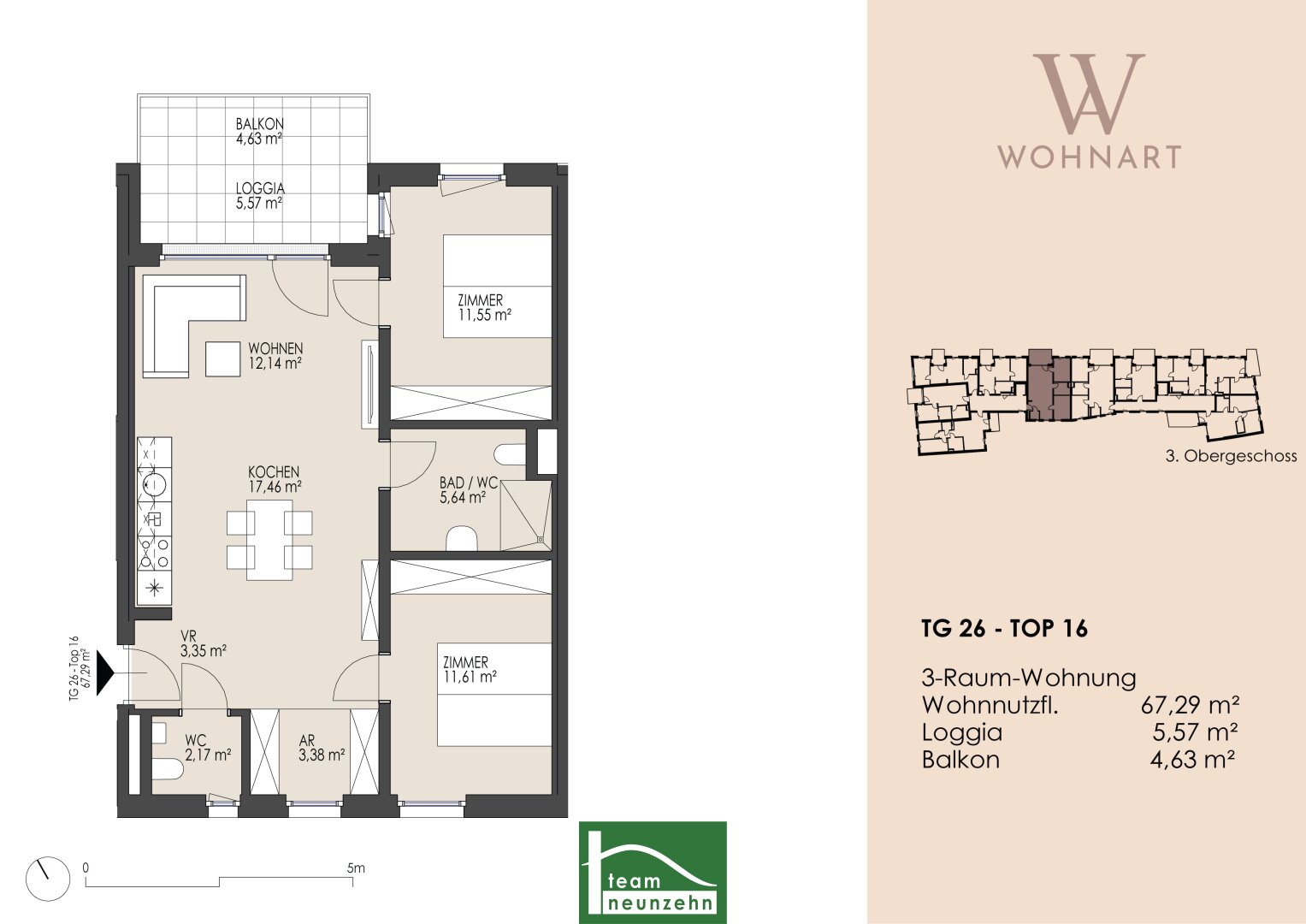 Wohnung zum Kauf 516.036 € 3 Zimmer 67,2 m²<br/>Wohnfläche 3.<br/>Geschoss Taubergasse 22-28 Wien 1170