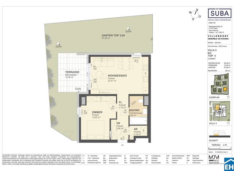 Wohnung zum Kauf - Erstbezug 335.000 € 2 Zimmer 52,5 m² EG Steindlstraße Krems an der Donau 3500