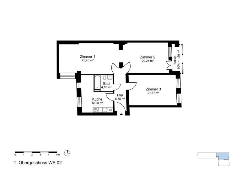 Wohnung zum Kauf provisionsfrei 335.000 € 3 Zimmer 92,1 m² 1. Geschoss Mariendorfer Damm 76 Mariendorf Berlin 12109