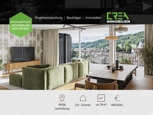 Wohnung zum Kauf - Neubau provisionsfrei 445.000 € 2,5 Zimmer 75 m² 2. Geschoss frei ab sofort Säckinger Straße 9 Laufenburg Laufenburg (Baden) 79725