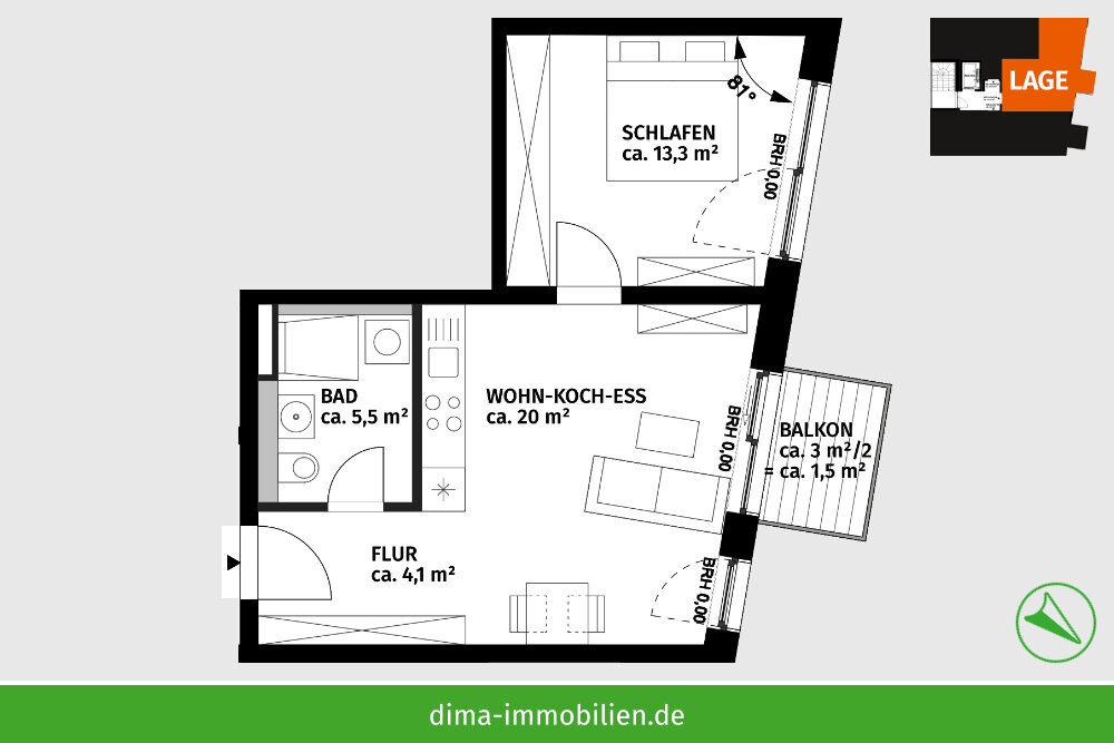 Wohnung zum Kauf 235.320 € 2 Zimmer 44,4 m²<br/>Wohnfläche 2.<br/>Geschoss Gemeindeamtsstraße 6 Altlindenau Leipzig 04177