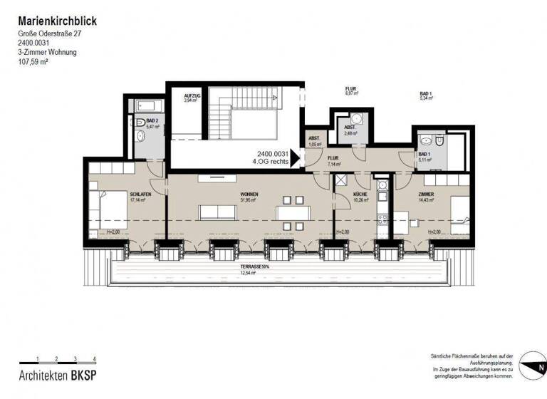 Wohnung zur Miete 1.399 € 3 Zimmer 107,6 m² 4. Geschoss Große Oderstraße 27 Frankfurt Frankfurt (Oder) 15230