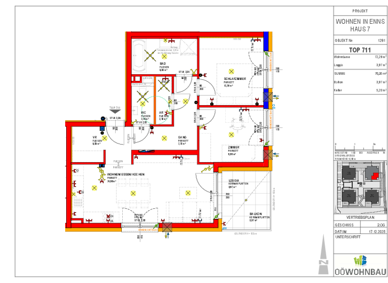Wohnung zur Miete - Erstbezug 909 € 3 Zimmer 72,3 m² 2. Geschoss Kellner-Straße/Perausch-Straße Enns 4470