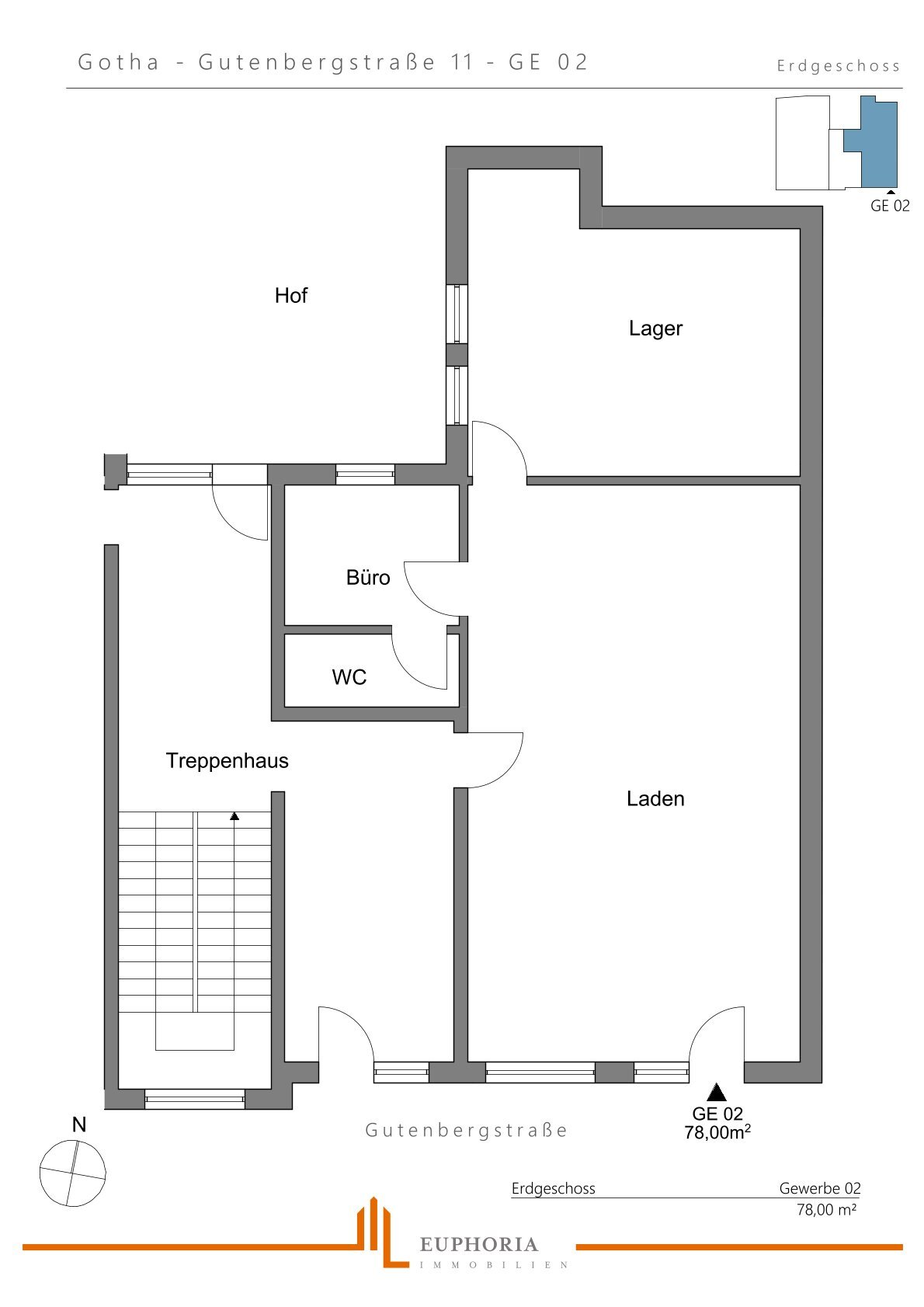 Laden zur Miete 625 € 2 Zimmer 78 m²<br/>Verkaufsfläche Mitte Gotha 99867