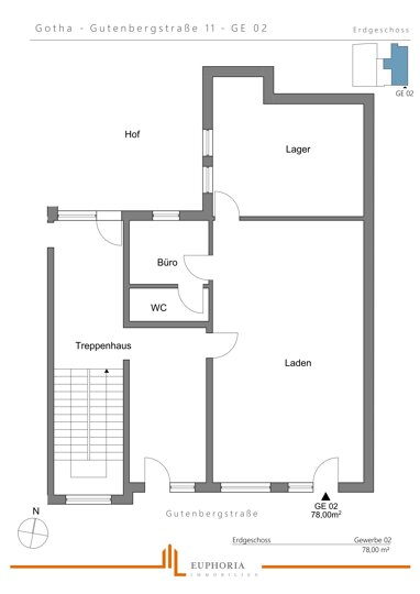 Laden zur Miete 625 € 2 Zimmer 78 m² Verkaufsfläche Mitte Gotha 99867