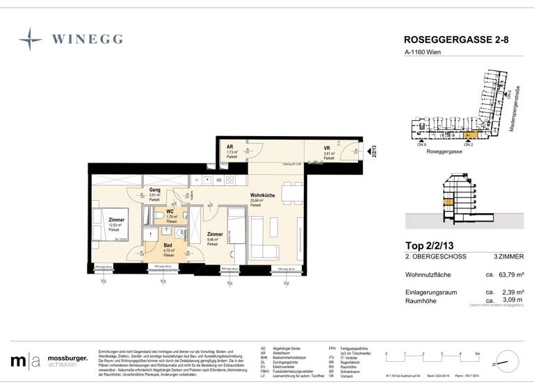 Wohnung zum Kauf - Erstbezug 353.100 € 3 Zimmer 63,8 m² 2. Geschoss Roseggergasse 2-8 Wien 1160