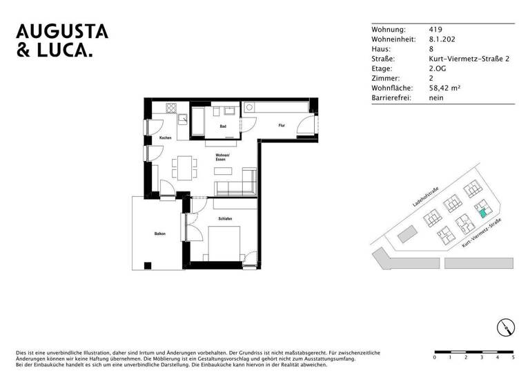 Wohnung zur Miete 1.135 € 2 Zimmer 58,4 m² 2. Geschoss frei ab 01.05.2026 Kurt-Viermetz-Straße 2 Innenstadt Augsburg 86150