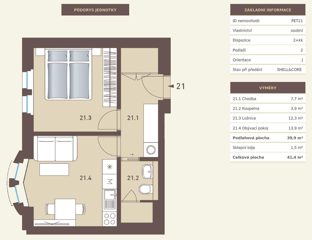 Wohnung zum Kauf 270.000 € 2 Zimmer 40 m²<br/>Wohnfläche 2.<br/>Geschoss Prag 16900