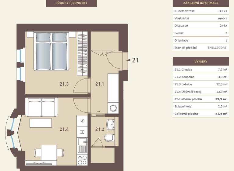 Wohnung zum Kauf 270.000 € 2 Zimmer 40 m² 2. Geschoss Prag 16900