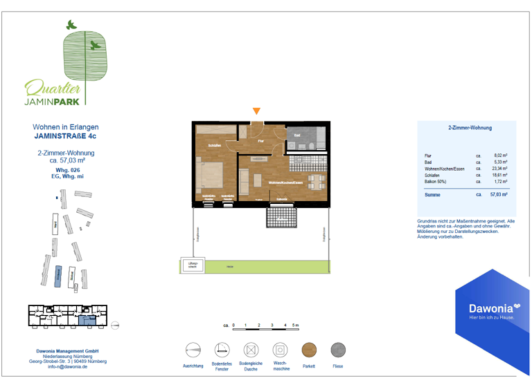 Wohnung zur Miete - Erstbezug 980 € 2 Zimmer 57 m² EG frei ab sofort Jaminstr. 4c Anger Erlangen 91052