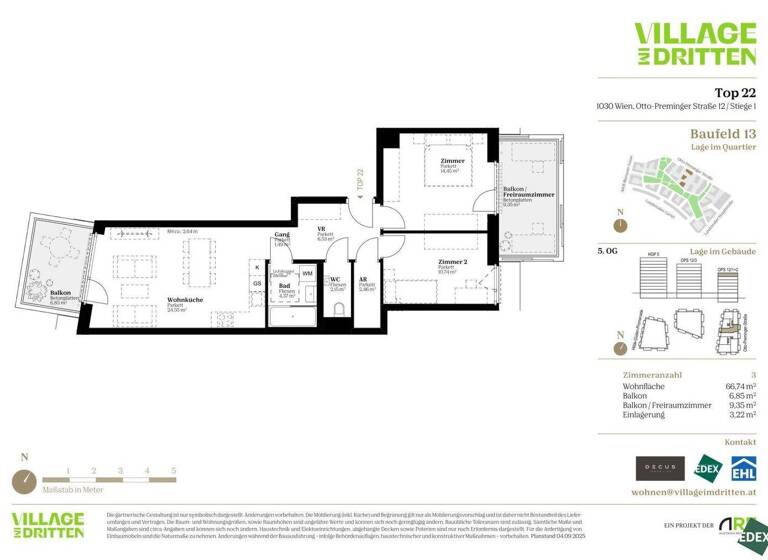 Terrassenwohnung zum Kauf - Erstbezug 584.000 € 3 Zimmer 66,7 m² 5. Geschoss Otto-Preminger-Straße Wien 1030