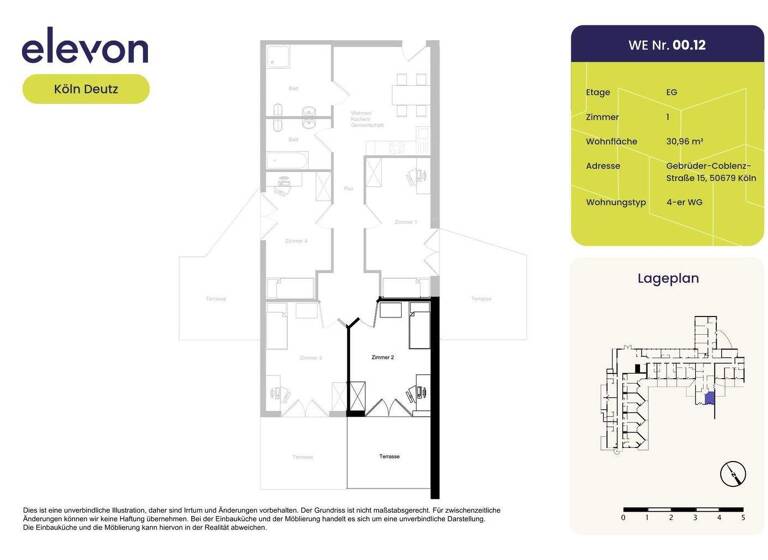 WG-Zimmer zur Miete 424 € 1 Zimmer 31 m² EG Gebrüder-Coblenz-Straße 15 Deutz Köln 50679