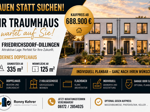 Doppelhaushälfte zum Kauf - Erstbezug provisionsfrei 688.900 € 5 Zimmer 125 m² 335 m² Grundstück frei ab 01.09.2027 Friedrichsdorf Friedrichsdorf 61381
