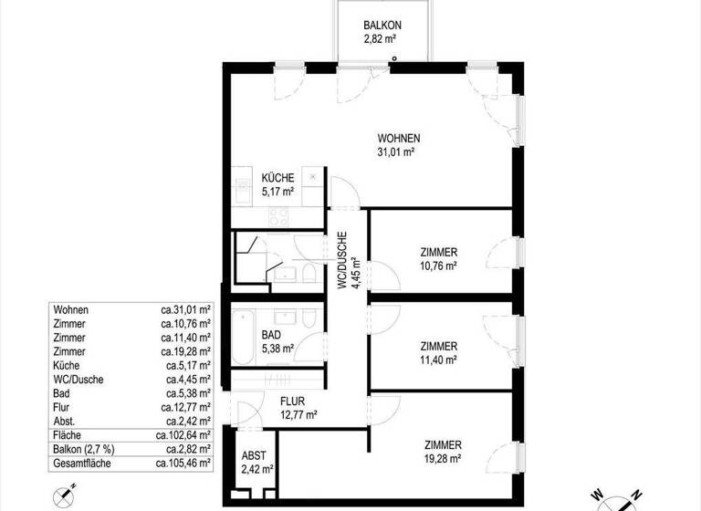 WG-Zimmer zur Miete 1.425 € 4 Zimmer 105,5 m² 2. Geschoss frei ab sofort Václav-Havel-Platz 10 Dransdorf Bonn 53121
