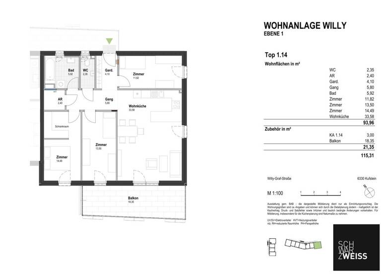 Wohnung zum Kauf - Erstbezug 649.000 € 4 Zimmer 94 m² 1. Geschoss Kufstein 6330