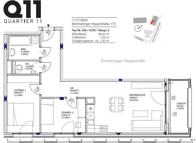 Wohnung zur Miete 737 € 3 Zimmer 66,5 m² 8. Geschoss Simmeringer Hauptstraße 170 Wien 1110