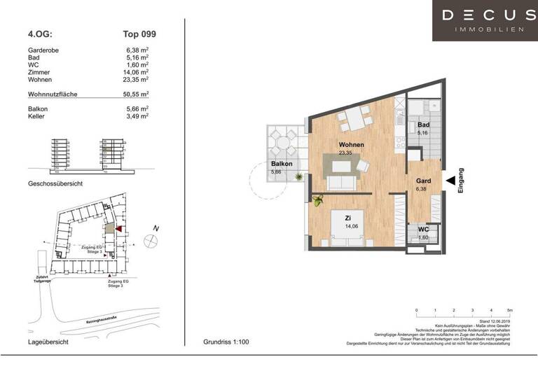 Wohnung zur Miete 560 € 2 Zimmer 50,6 m² 4. Geschoss frei ab sofort Eggenberg Graz 8020