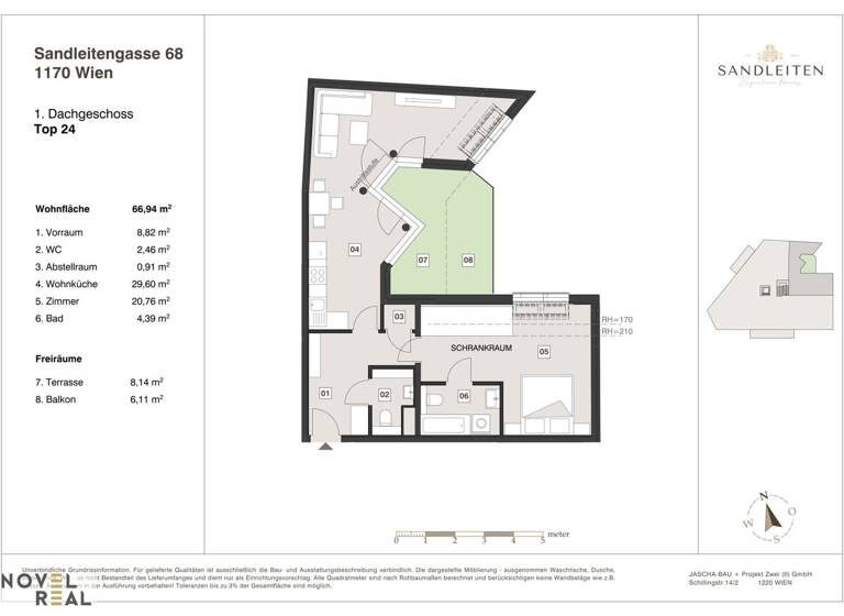 Wohnung zum Kauf - Erstbezug 597.000 € 2 Zimmer 66,9 m² 5. Geschoss Wien 1170